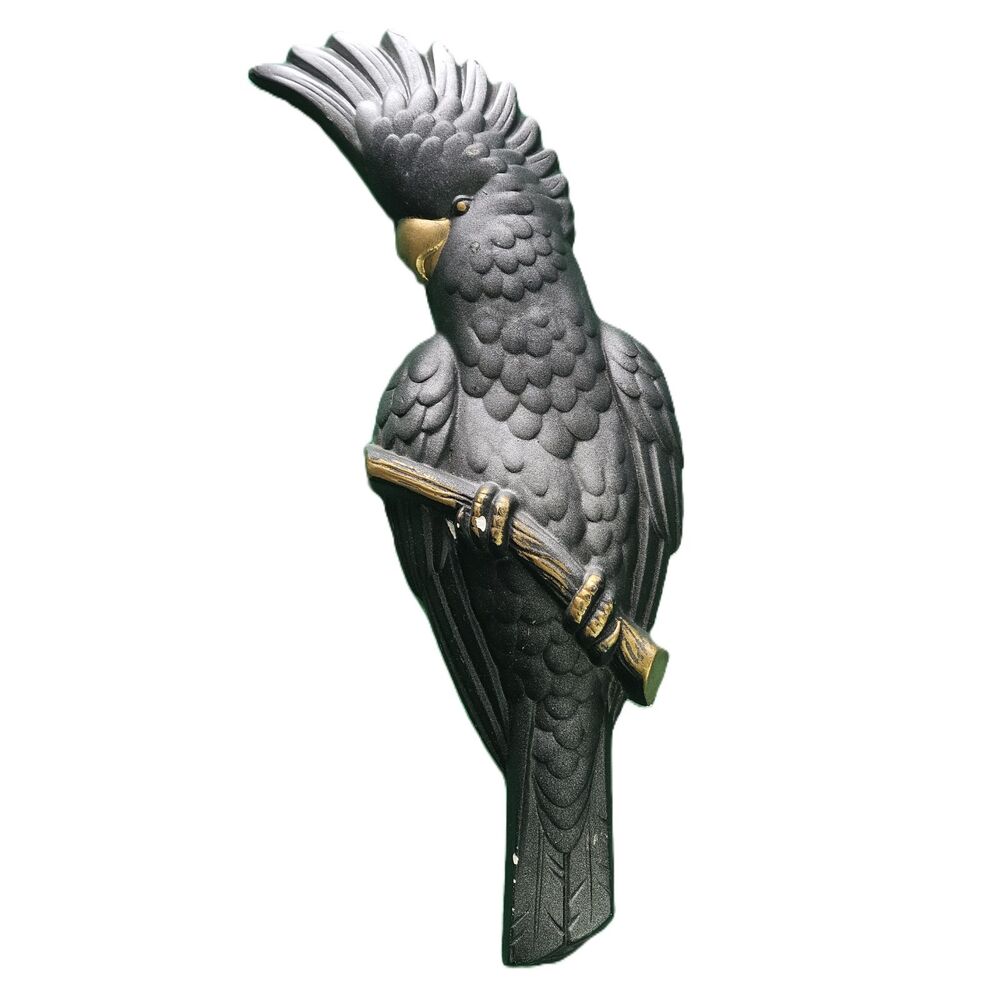 Vintage Chalkware Cockatiel Cockatoo Miller Studios Black & Gold Ceramic Bird